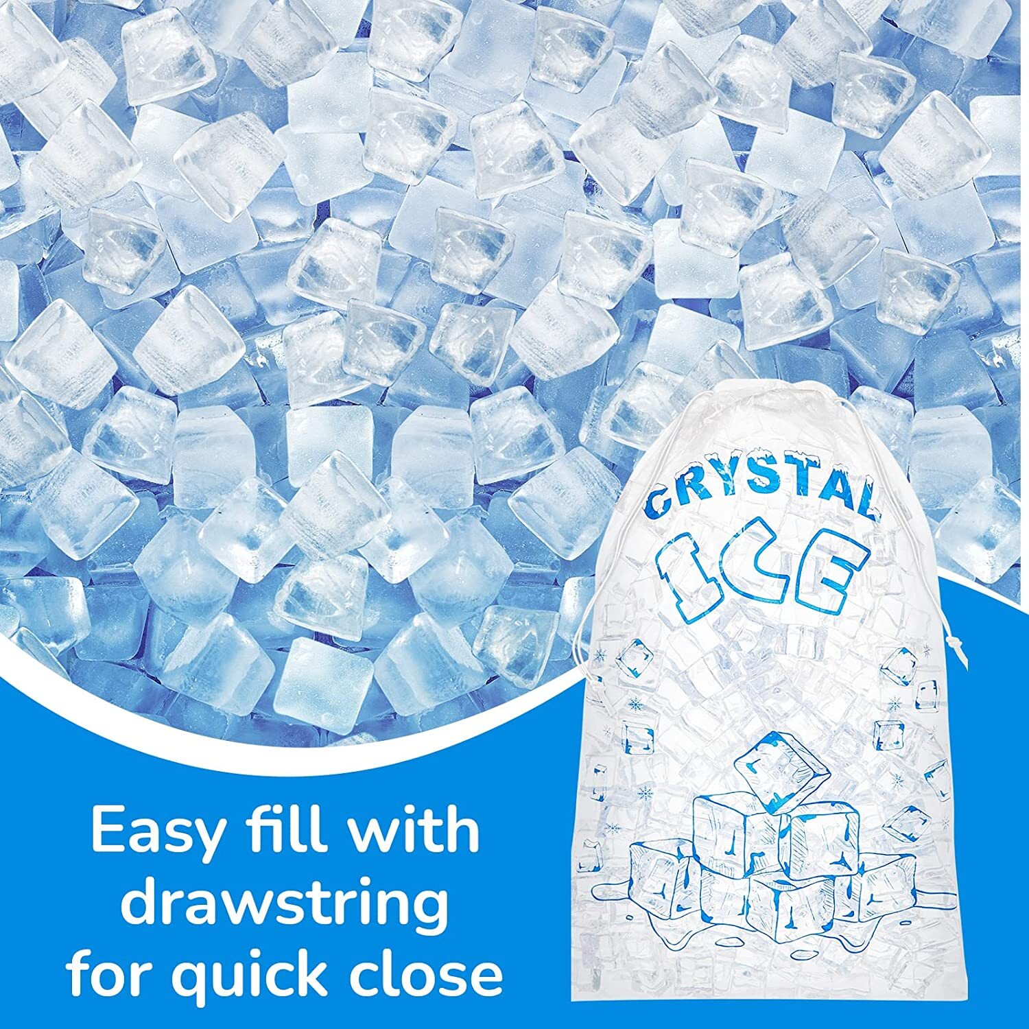 100PCS Durable Ice Storage Bag with Drawstring Closure Ice Bags For BBQ