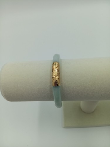 14kt Gold Blumenmuster fast durchscheinend Meeresschaum grün Nachlass Jade Armreif 7" - Bild 6 von 9