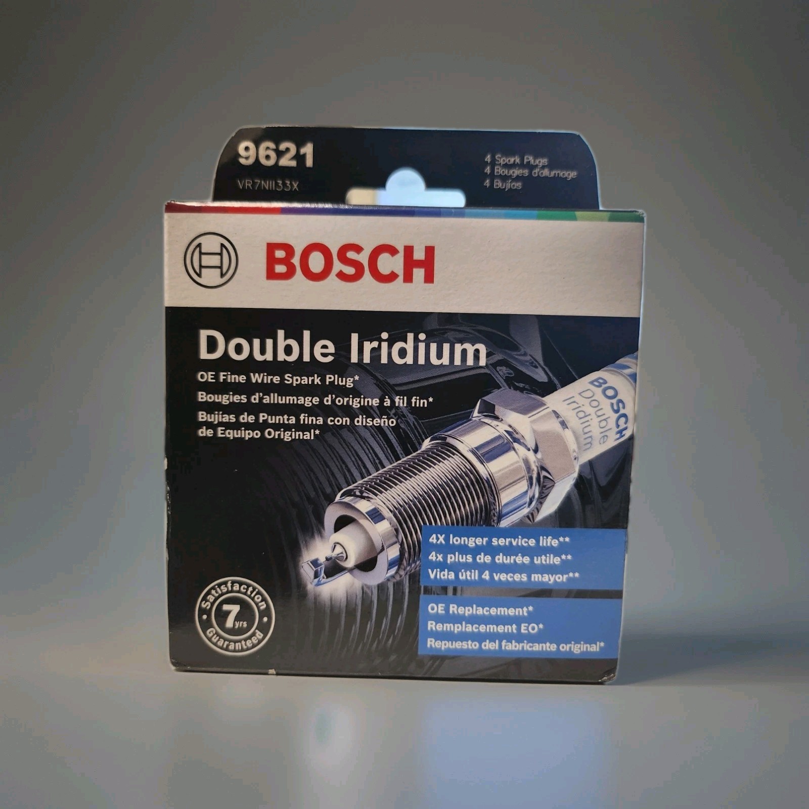 SET OF 4 BOSCH 9621 VR7NII33X DOUBLE IRIDIUM OE FINE WIRE SPARK PLUGS NEW