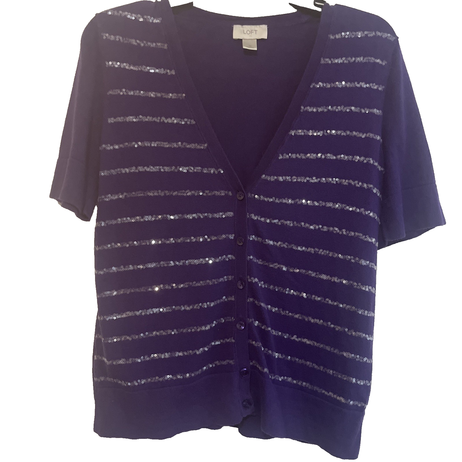 Ann Taylor loft short sleeve sequence button cardigan size medium