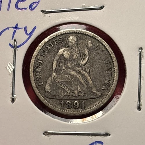 (1) Beautiful Toned Antique 1891-P Seated Liberty Dime VF-VERY FINE NICE DETAIL