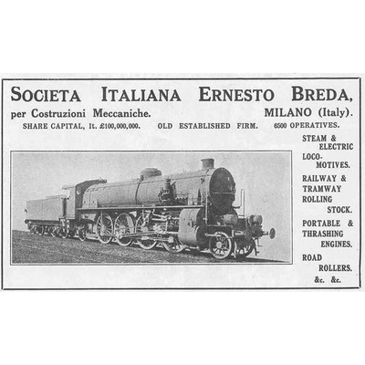 SOCIETA ITALIANA ERNESTO BREDA Lokbauer Vintage Technik Werbung 1927