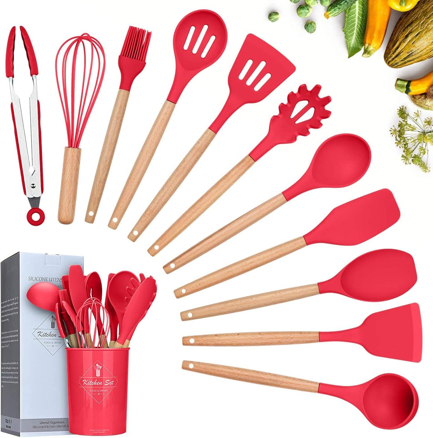 Set Utensili Cucina 12 Pezzi Silicone Senza BPA e Antigraffio Sicuro