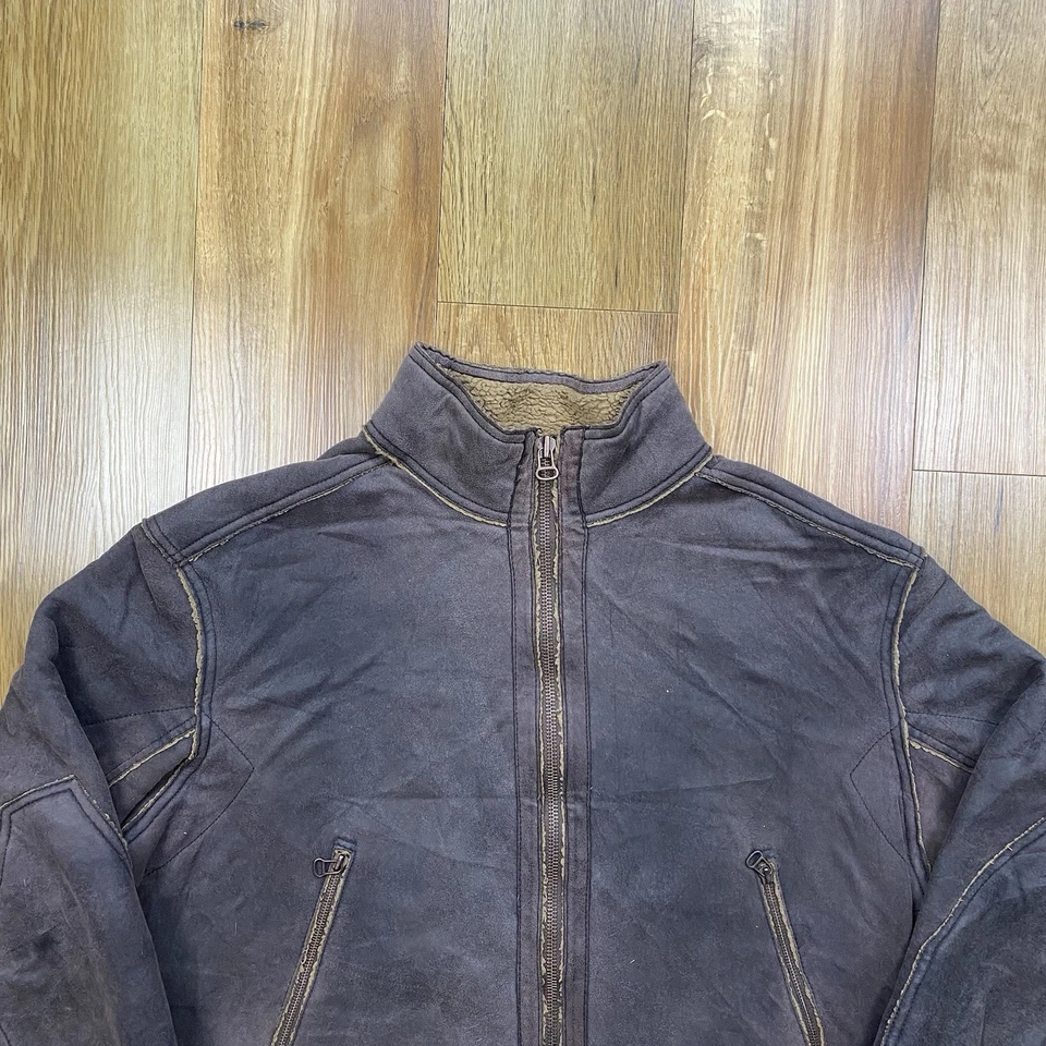 Hugo Boss Jacket Suede Leather Vintage Sherpa Lined Boss Orange Bomber Zip Up XL - Image 2 of 4