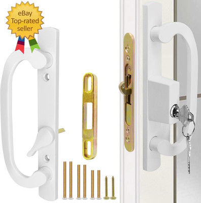 Patio Sliding Glass Door Handle Set with Mortise Lock 45° Keyway, Keyed Offset P