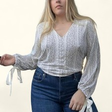 Banana Republic balloon ribbon sleeve chic office dressy blouse L