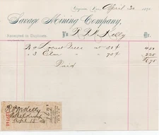 1890 Billhead from the Savage Mining Company Virginia City Nevada