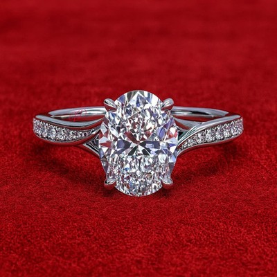 Certified 950 Platinum 1.50ct Natural White Diamond Wedding Ring Oval D E F VVS1