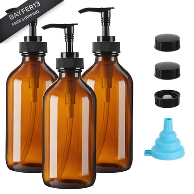 Vitreaux Amber Glass Soap Dispenser 8oz, 3 Pack with Leak-Proof Pump, 