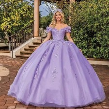 Lavender Princess Quinceanera Dress 15 Anos Off Shoulder Appliques Prom Dresses