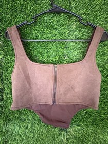 SHEIN Brown Corset Bustier Top Zipper Sleeveless Regular Fit Women Size S EU 36