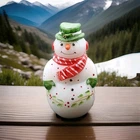 Fenton Sticker Hand Painted Snowman Scarf Green Hat Satin Glass Figure