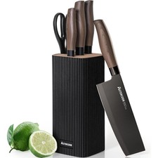 Knife Set, 6-Piece Kitchen Knife Set with Block, High Carbon Stainless Steel