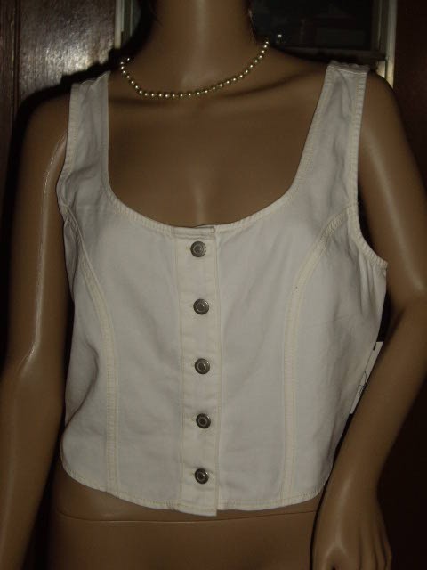 JAPNA DENIM CROP TOP BLOUSE SIZE L COLOR WHITE SMOCKING ON BACK CORSET STYLE