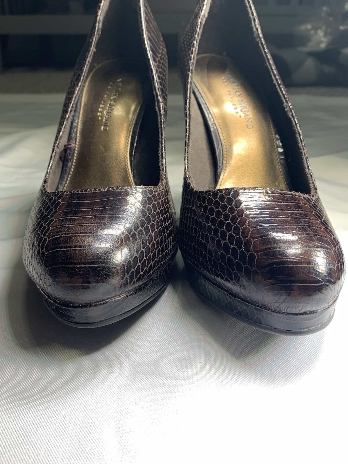 Christian Siriano Crocodile Brown Size 8.5 Heels 4in Stiletto Sexy  Y2K  Pumps 