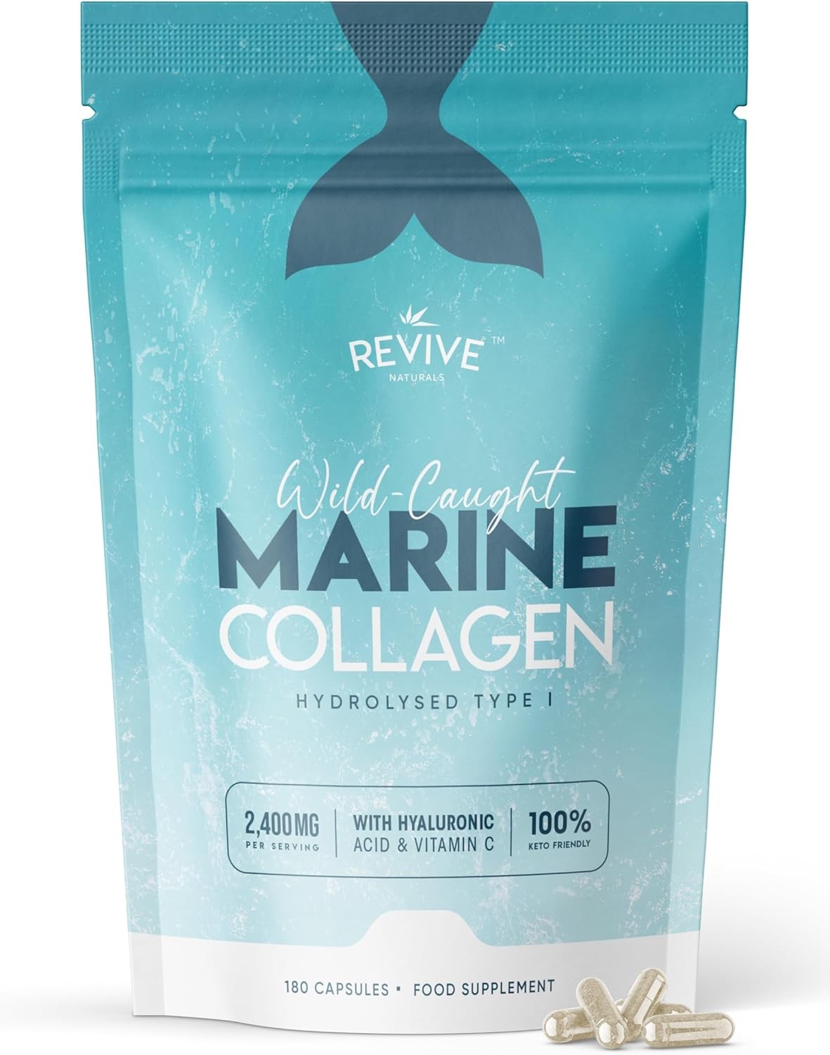 Marine Collagen Capsules 2400mg with Hyaluronic Acid & Vitamin C – 180 Capsul