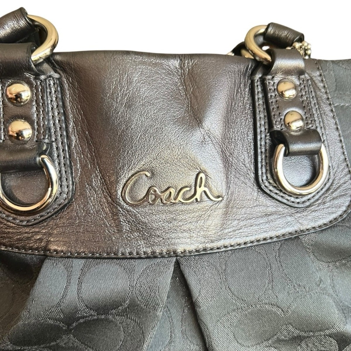 Coach Ashley Signature Metallic Charcoal Satchel Two-Way | eBay