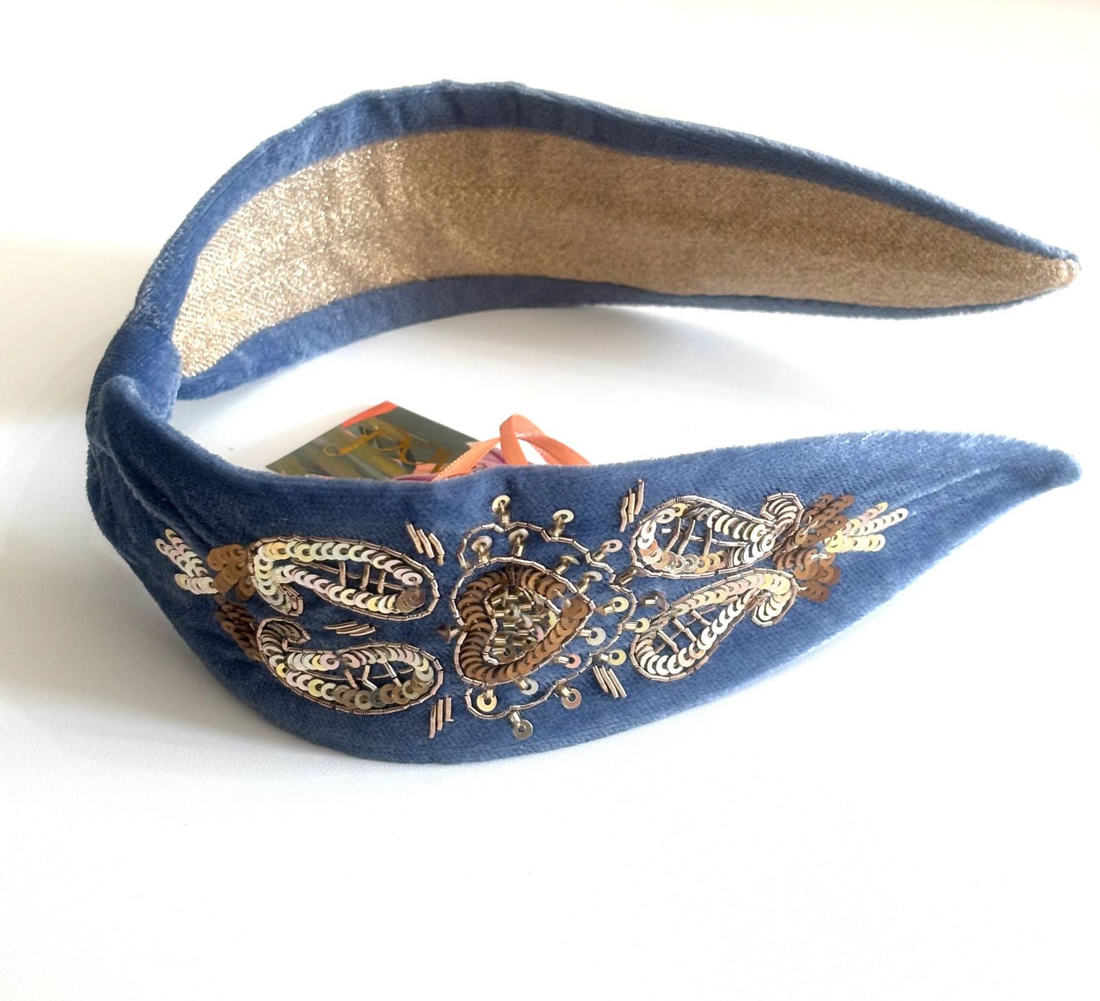 Velvet Embellished Headband - Royal Blue Heart