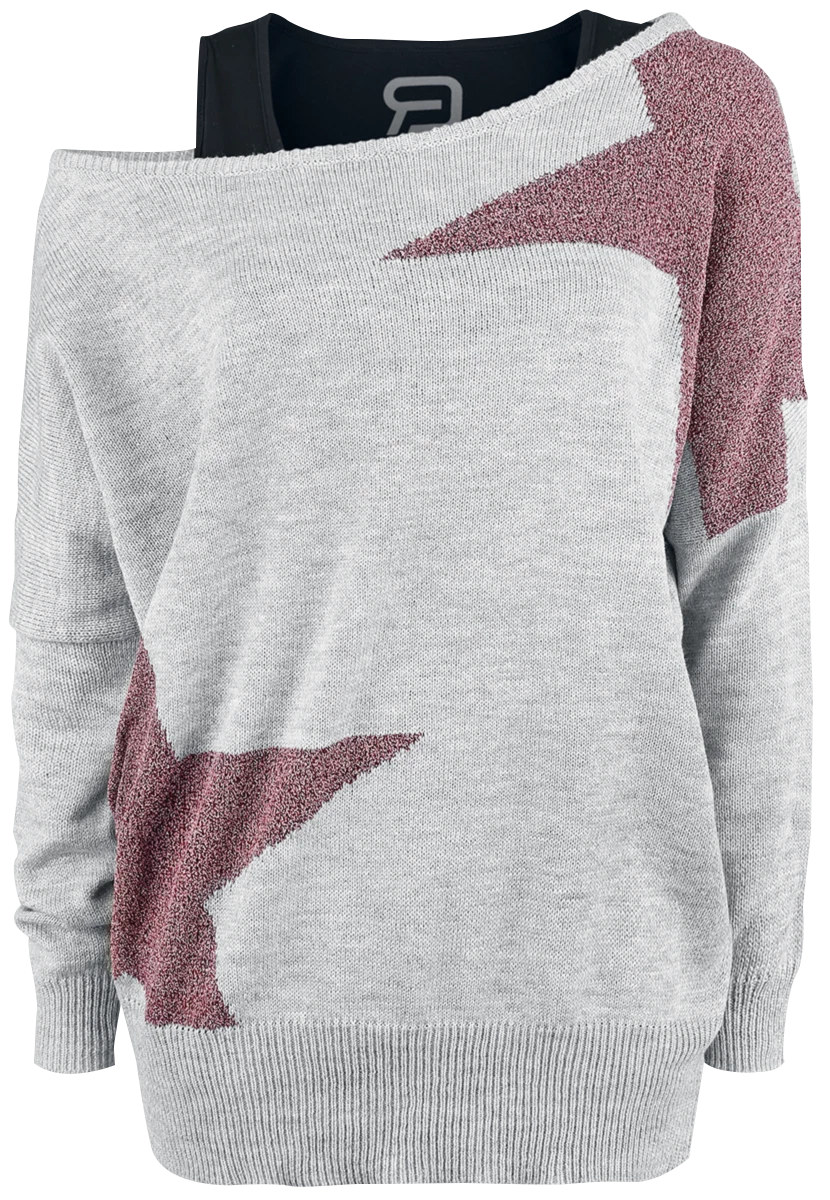 RED by EMP Damen grau-schwarze Shirt-Kombination aus Sweatshirt und Top