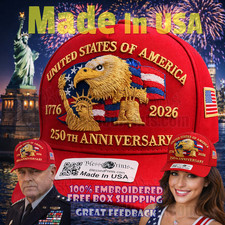 USA 250th Anniversary Hat Cap Eagle 1776 2026 RED Embroidered Made In USA V1.0 USA 250th Anniversary Hat Cap Eagle 1776 2026 RED Embroidered Made In USA V1.0