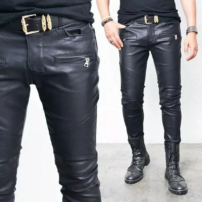 Men's Leather Black Pant Standard Fit Bikers Style Real Leather Riders