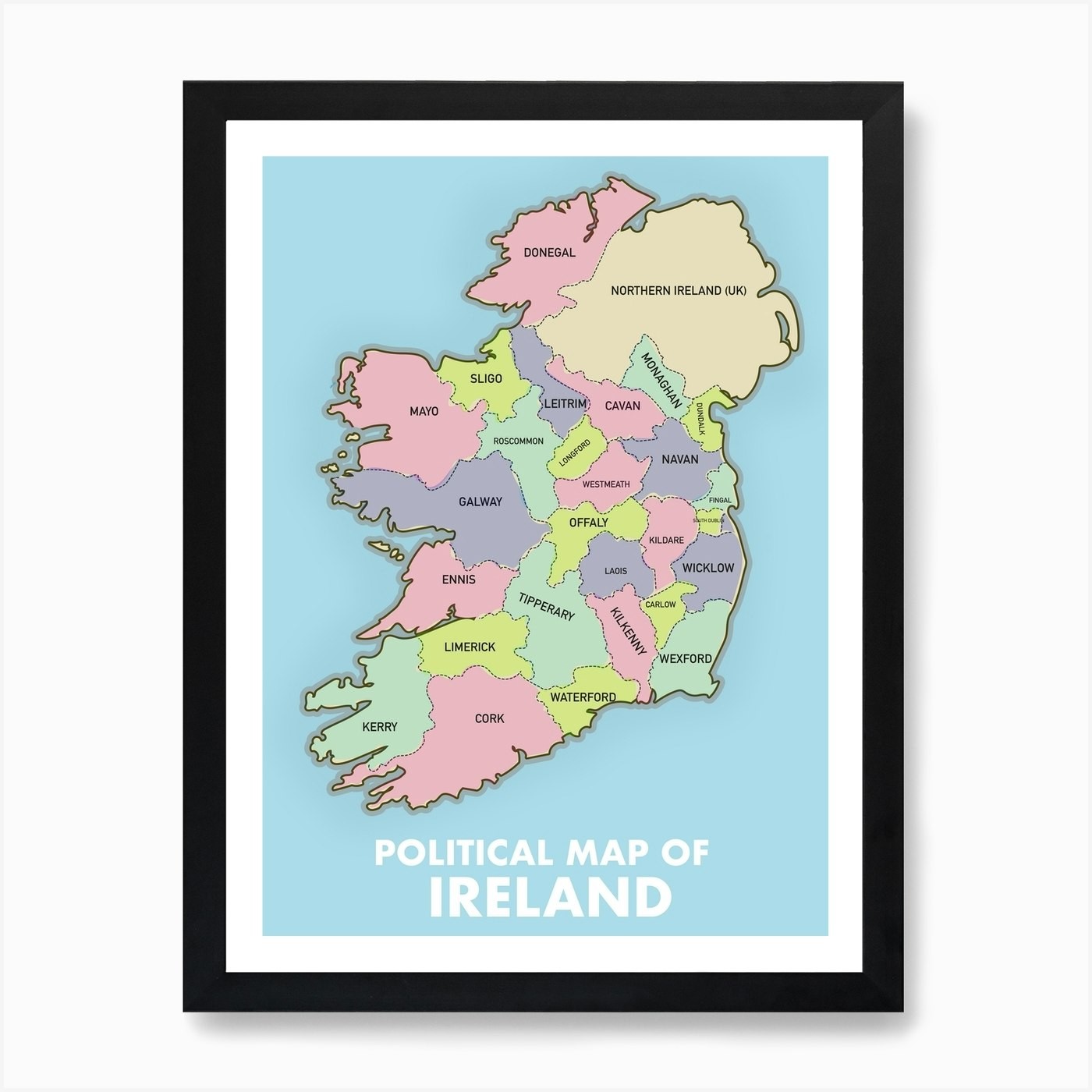 Political Map Of Ireland Art Print Framed Wall Art Poster Canvas Print Picture