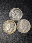 Roosevelt Dimes 1964 D - Lot of  Three (3) 90% Silver, Circulated, Ungraded