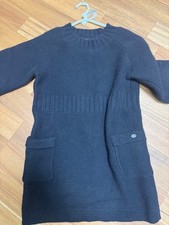 CHANEL Black Knit Dress 3/4 Sleeve Logo Button Pocket Women SR2044