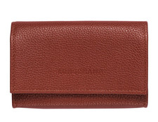 Longchamp Le Foulonne Compact Card Holder Leather Coin Wallet NIB CHESTNUT