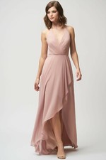 JENNY YOO Whipped Apricot Pink Farrah Halter High Low Ruffle Faux Wrap Gown 16