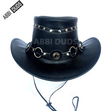 Men and Women Black Genuine Leather Cowboy Western Hat - Australian Western Hat