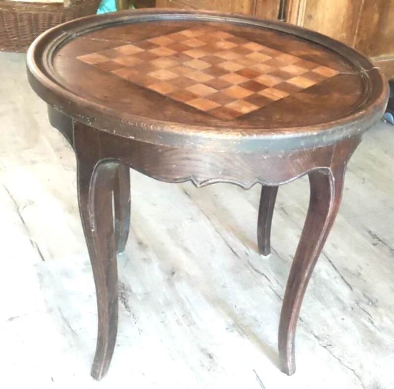 RARE ANCIENNE TABLE NAPOLEON GUERIDON A JEU DE DAME MARQUETERIE - Photo 3/4