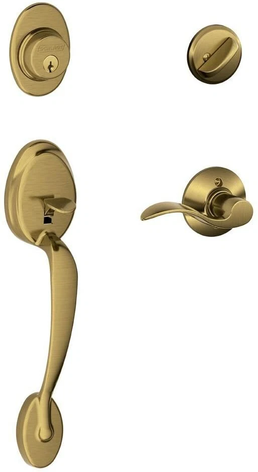 Schlage Plymouth Single Cylinder Handleset - Bright Brass, Grade 1 Deadbolt, Adjustable Thru-Bolt 12 thumbnail image
