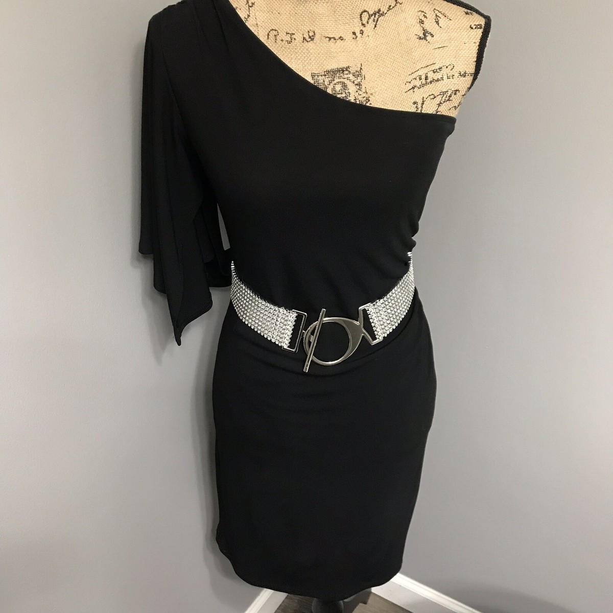 arden b bodycon dress Arden B Y2K One Shoulder Bodycon Dress Stretch Little Black Dress Medium