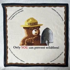 Vtg 20"x20" Smokey The Bear Bandana Scarf Handkerchief Hanky Prevent Wildfires