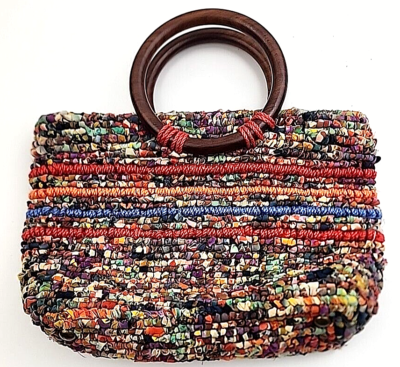 Unbranded Colorful Crochet Lined Single Pocket Wood Handle