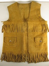 Vtg 100 Leather Western Fringe Vest Cowboy Indian HIGH QUALITY Authentic Pocket