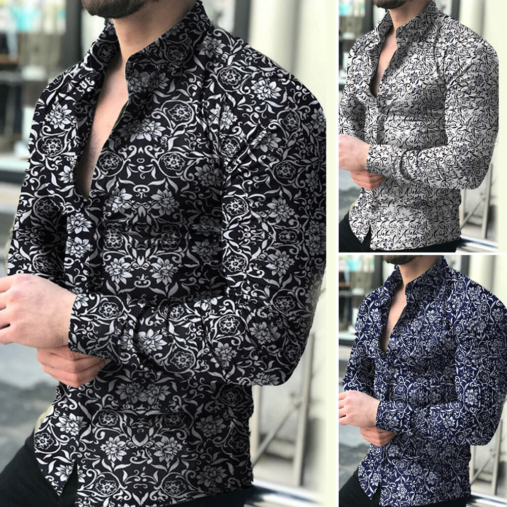 Men's Fashion Long Sleeve Dress Shirt - Slim Fit, Leaf Pattern, Fine Polyester Blend