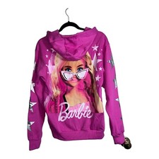 NWT BARBIE Pink Hooded Full Zipper Graphic Sweatshirt Sz L