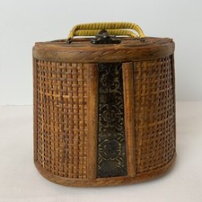 Vintage Wood Caned Wicker Small Handbag Handles Latch Hand Bag Purse