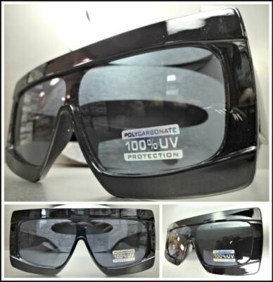 OVERSIZED Exaggerated Modern RETRO Shield Style SUNGLASSES Large Big Black Frame