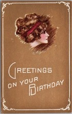 Artist-Signed COBB SHINN Postcard HAPPY BIRTHDAY Pretty Lady / Gold Back...