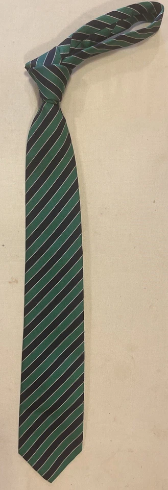Винтажный мужской галстук Andre Oliver 100% шелк Repp StripeTie Англия темно-синий и зеленый 3 дюйма - Изображение 2 из 4