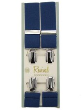 1940s Vintage Style Blue Clip-on Trouser Braces Silver Clips