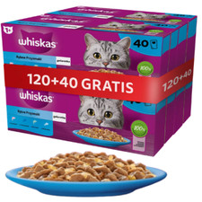 160 x 85 g WHISKAS MIX gusto salmone tonno merluzzo pesce bianco per gatti
