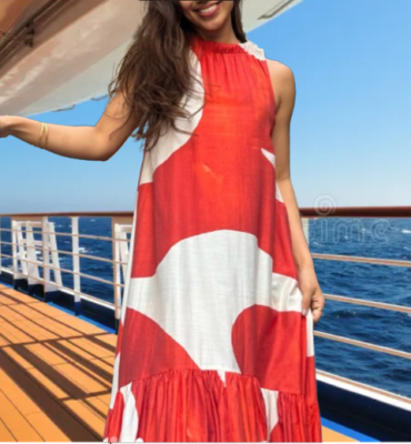 H&M LIMITED EDITION Voluminous Maxi Red/cream Dress sz M | eBay