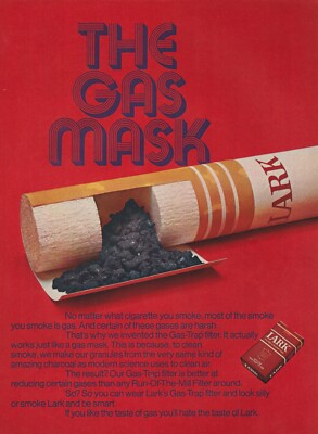 cigarette smoke mask vintage 1960s magazine ad LARK Cigarettes smoking smoker Gas filter Anti Smoking Concept Man Gas