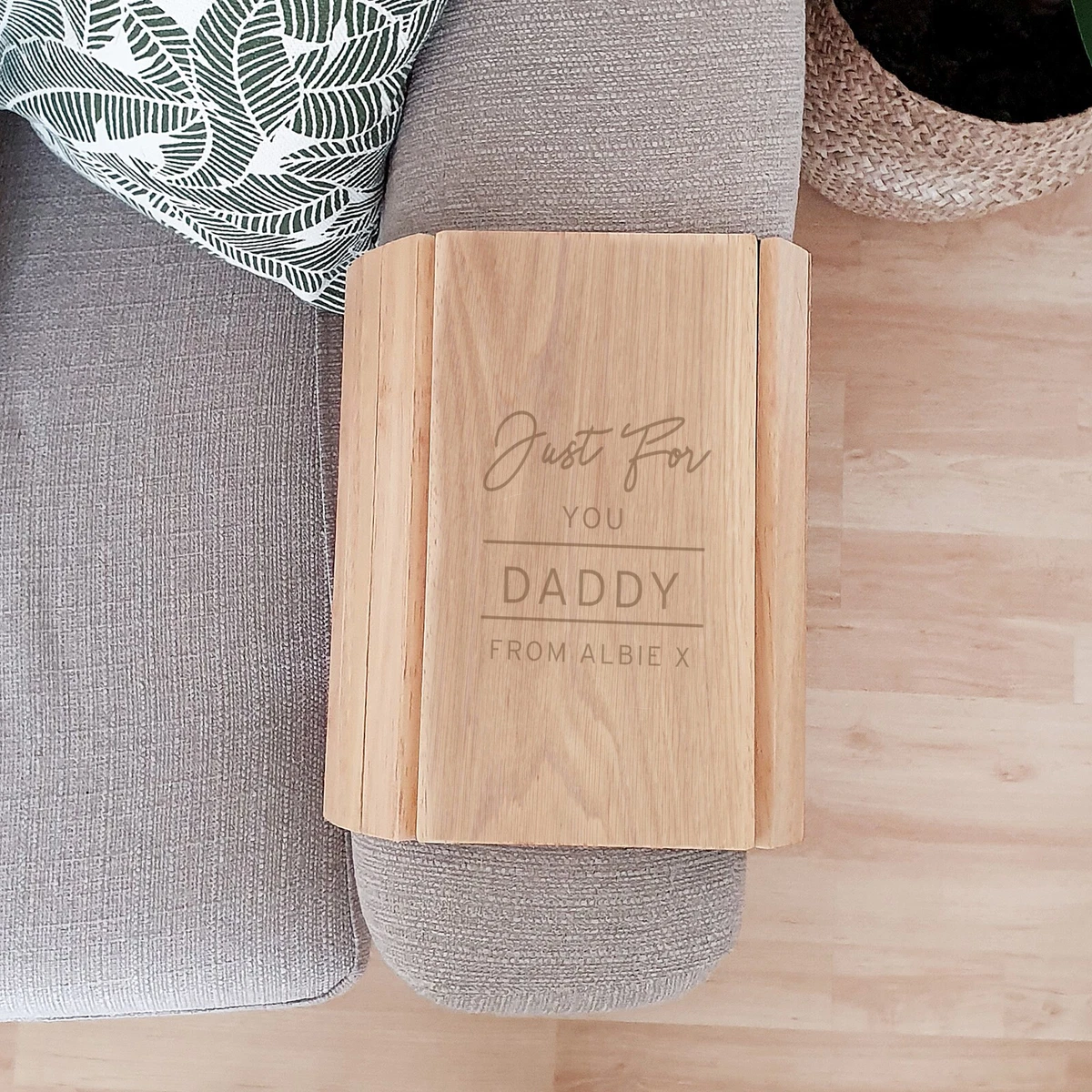 Personalised Wooden Sofa Tray Flexible Snack Tray Media Organiser