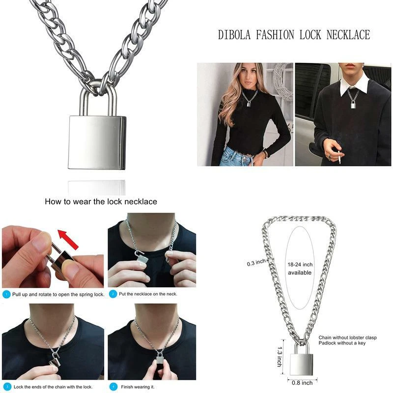 Stainless Steel Padlock Necklace Silver Padlock Necklace 