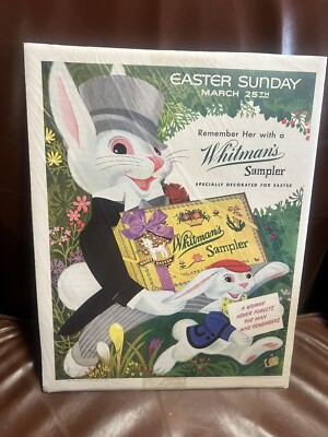 Whitman Chocolates Easter Bunny 10 x13  Ad-Plastic Wrap on Cardboard - See Pics!